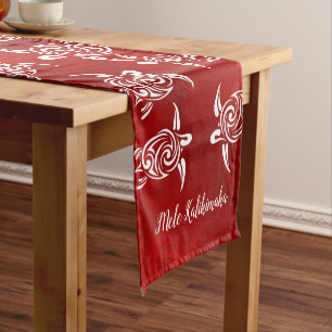 White Turtles Red Mele Kalikimaka Short Table Runner