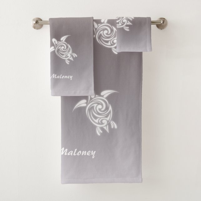 White Turtles  Taupe Gradiet Add Name  Bath Towel Set (Insitu)