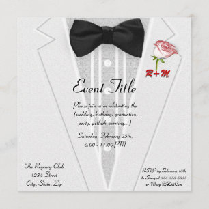 White Tuxedo with Bow Tie Monogram Invitation