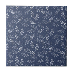 White twigs on blue. ceramic tile