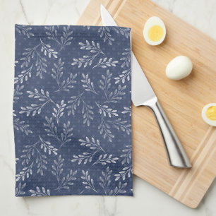 White twigs on blue. tea towel
