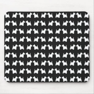 White Twin Scottie Dogs Silhouette Tiled Pattern Mouse Pad