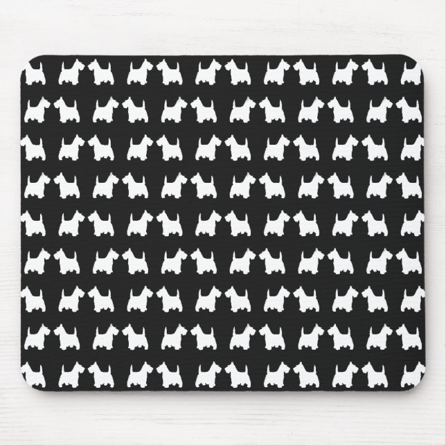 White Twin Scottie Dogs Silhouette Tiled Pattern Mouse Pad (Front)