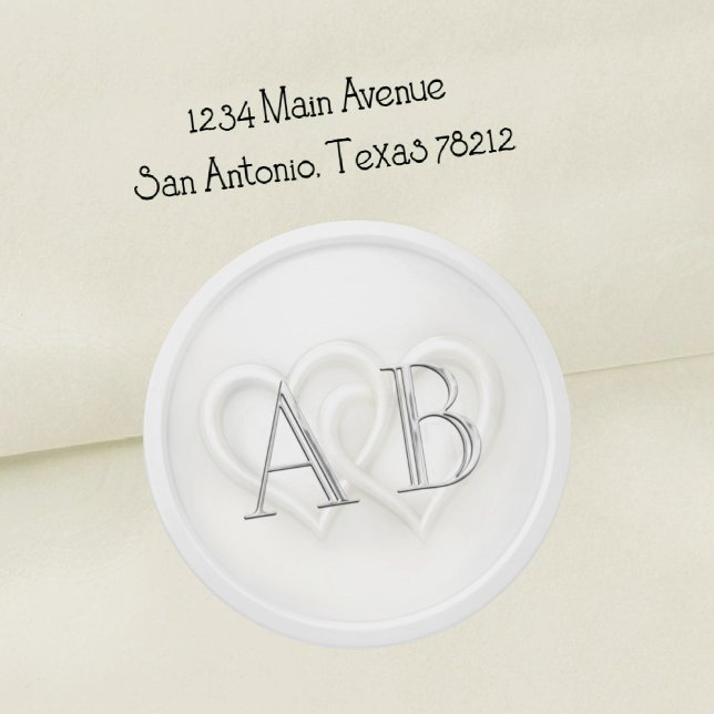 White Two Hearts Silver Monogram Wedding Classic Round Sticker (Creator Uploaded)