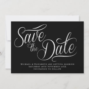 White Typo Modern Black Save The Date Invitation