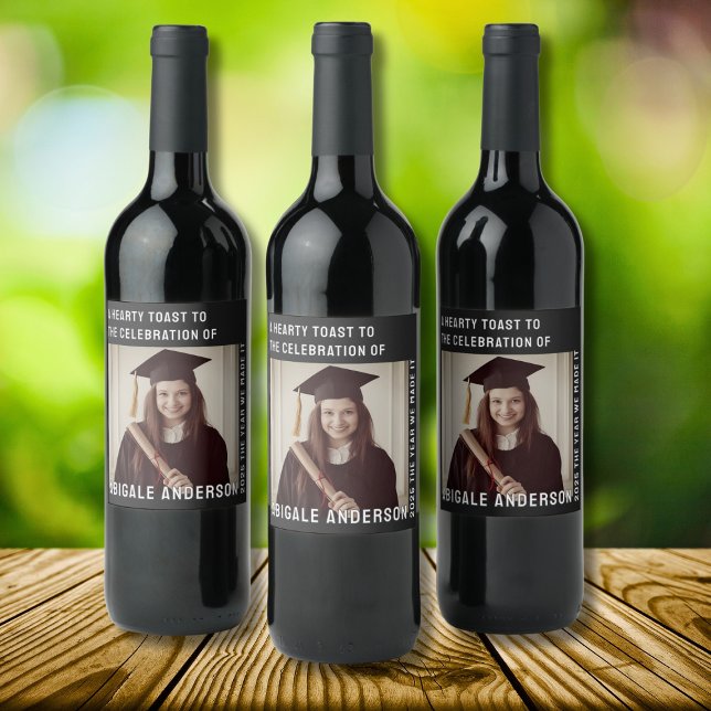 White Typography and Photo Gratuation Wine Label (Creator Uploaded)