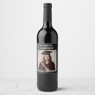 White Typography and Photo Gratuation Wine Label