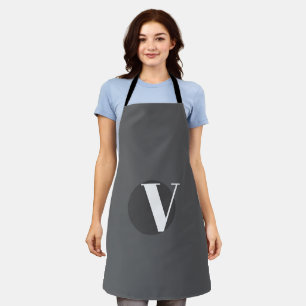 White typography custom initial grey apron
