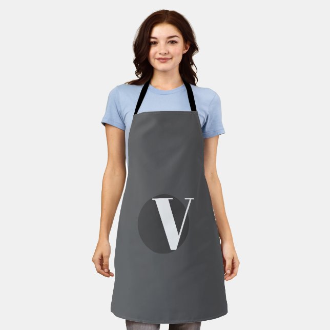 White typography custom initial grey apron (Worn)