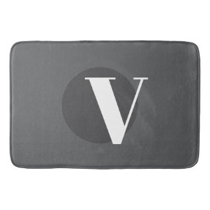 White typography custom initial grey bath mat