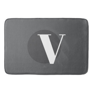 White typography custom initial grey bath mat