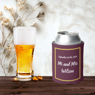 White Typography Gold Frame Dark Purple Can Cooler