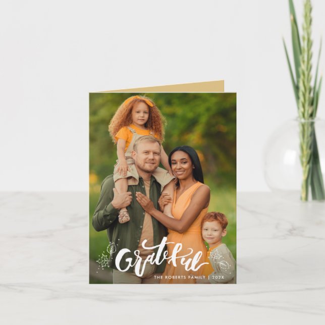 white typography happy thanksgiving photo card (Front)