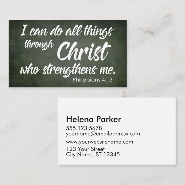 White Typography Rustic Philippians 4:13 Scripture Business Card (Front/Back)