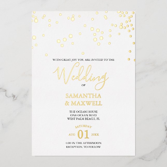 White Typography Wedding Foil Invitation (Front)