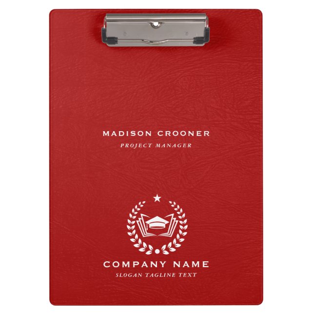 White Typography White Logo Red Leather Texture Clipboard (Front)