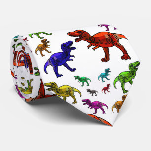 White Tyrannosaurus T Rex Rainbow Dinosaurs Tie