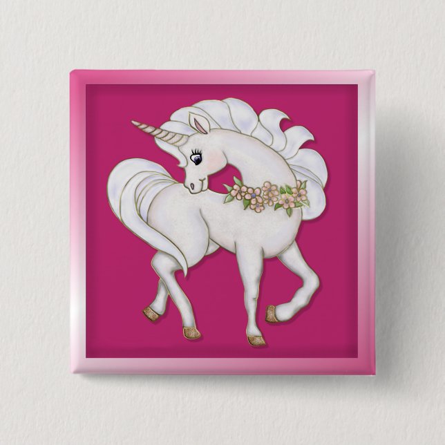 White Unicorn 15 Cm Square Badge (Front)