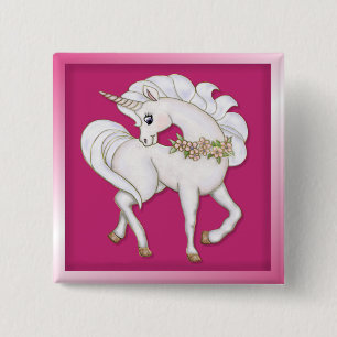 White Unicorn 15 Cm Square Badge