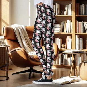 White Unicorn and Flowers Leggings