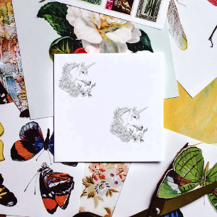 White Unicorn and Flowers Self-inking Stamp