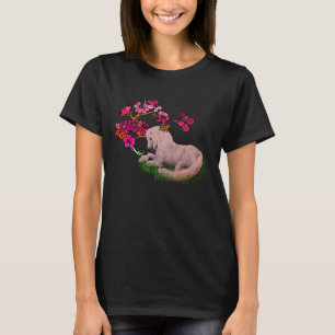 White Unicorn And Flowers  T-Shirt