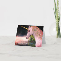 White Unicorn And Mist Fantasy Thank You Card