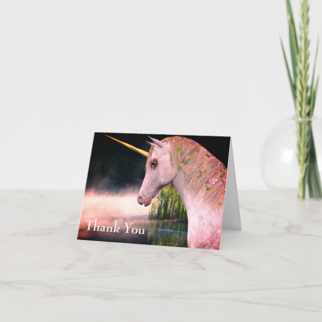 White Unicorn And Mist Fantasy Thank You Card (Front)