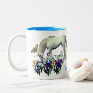 White Unicorn Butterflies Fantasy Personalised Two-Tone Coffee Mug