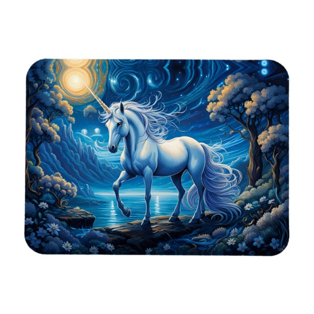 White Unicorn Fantasy Full Moon Magnet (Horizontal)