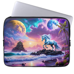 White Unicorn Fantasy Tropical Beach Laptop Sleeve