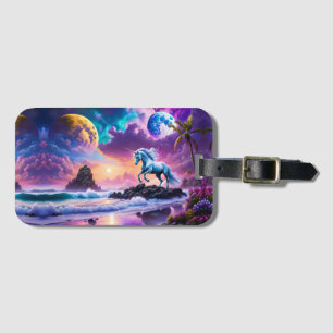 White Unicorn Fantasy Tropical Beach Luggage Tag