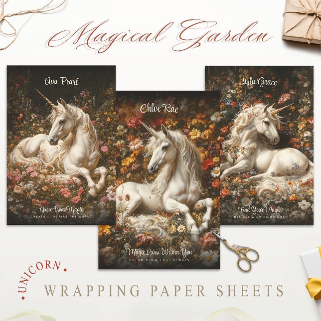 White Unicorn Floral Fantasy Fairytale Horse Wrapping Paper Sheet (Creator Uploaded)