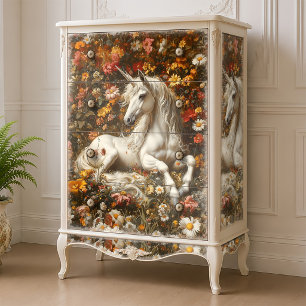 White Unicorn Floral Meadow Fantasy Art Fairytale Tissue Paper