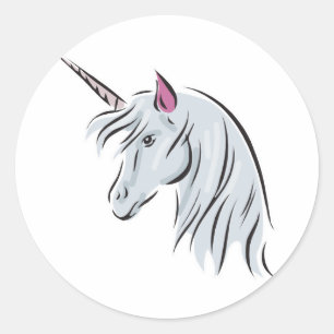 white unicorn head classic round sticker