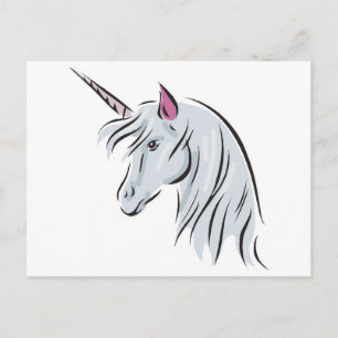 white unicorn head postcard