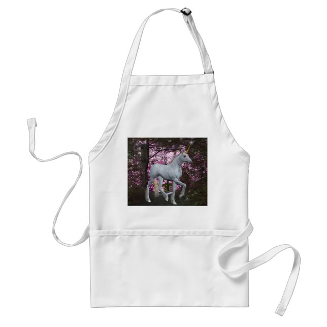 White Unicorn In Forest Fantasy Apron (Front)