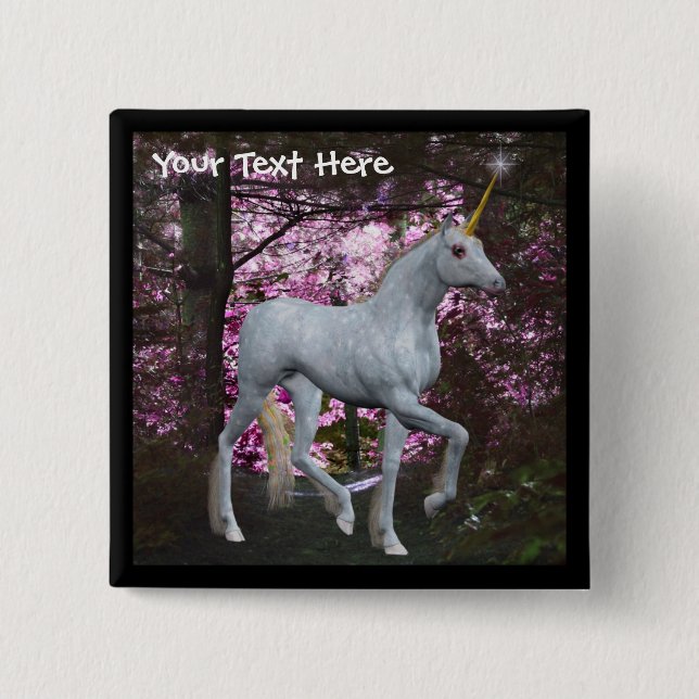 White Unicorn In Forest Fantasy Button (Front)