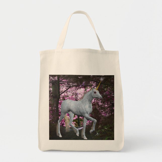 White Unicorn In Forest Fantasy Tote Bag (Front)