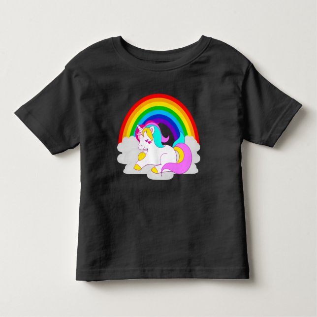 White Unicorn on Cloud with Rainbow Toddler Tee (Front)