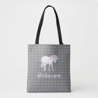 White Unicorn on Gray Tote Bag