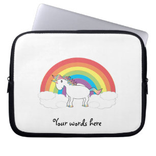 White unicorn on rainbow and clouds laptop sleeve
