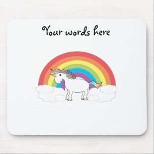 White unicorn on rainbow and clouds mouse pad