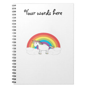 White unicorn on rainbow and clouds notebook