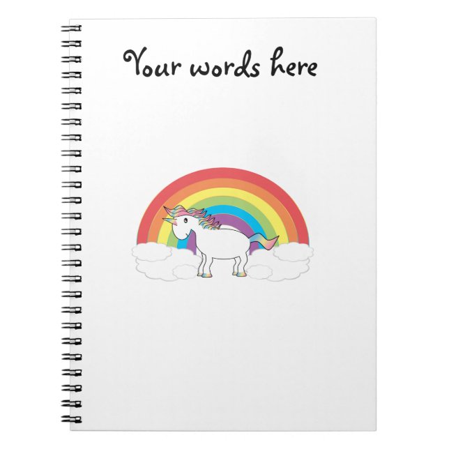 White unicorn on rainbow and clouds notebook (Front)