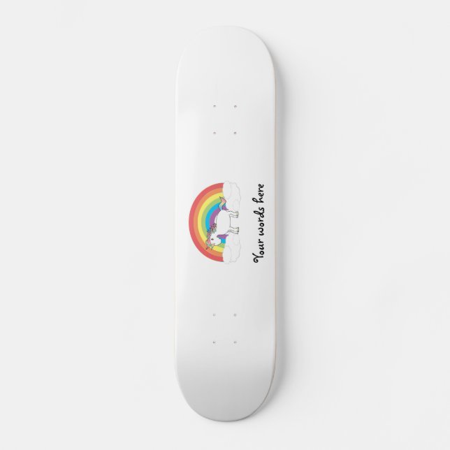 White unicorn on rainbow and clouds skateboard (Front)