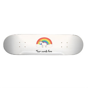 White unicorn on rainbow and clouds skateboard