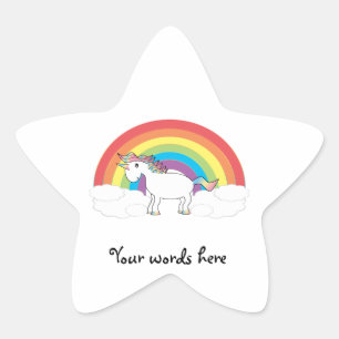 White unicorn on rainbow and clouds star sticker