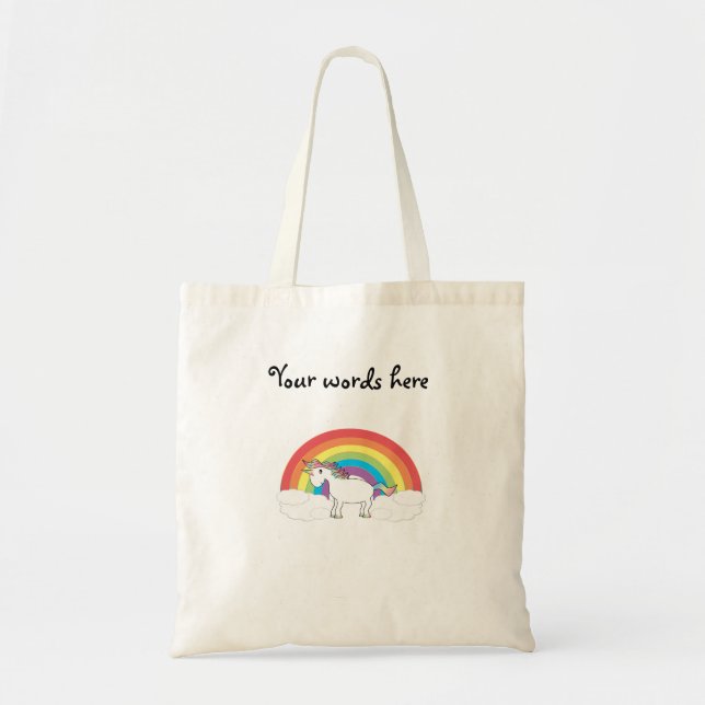 White unicorn on rainbow and clouds tote bag (Front)