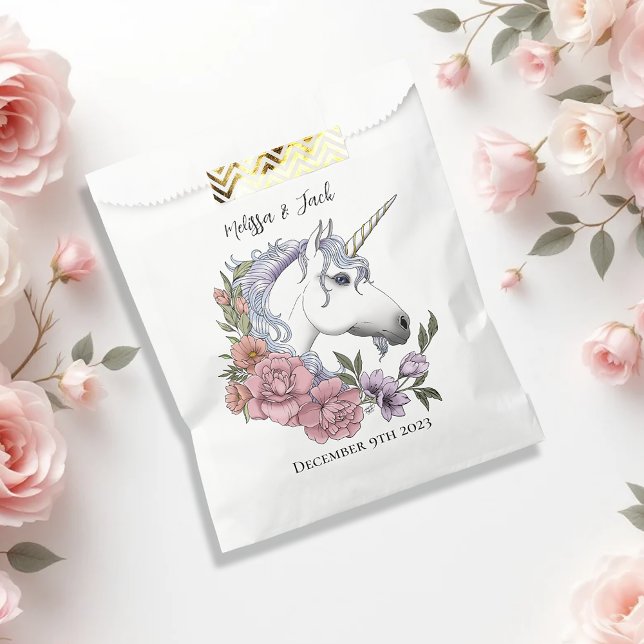 White Unicorn Pink Flowers Blue Favour Bag (Creator Uploaded)